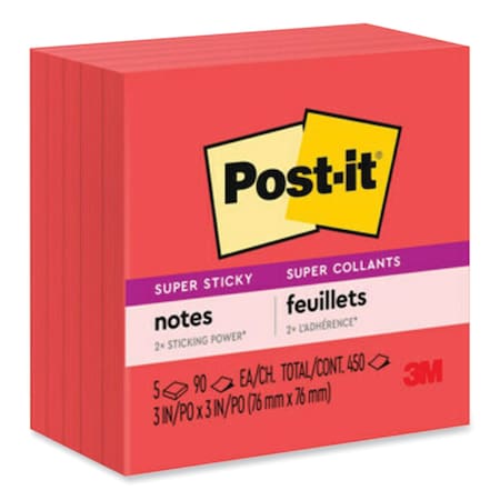 Post-It Notes, 3 x 3, Saffron Red, 90 Sheets/Pad, 8PK 654-5SSRR